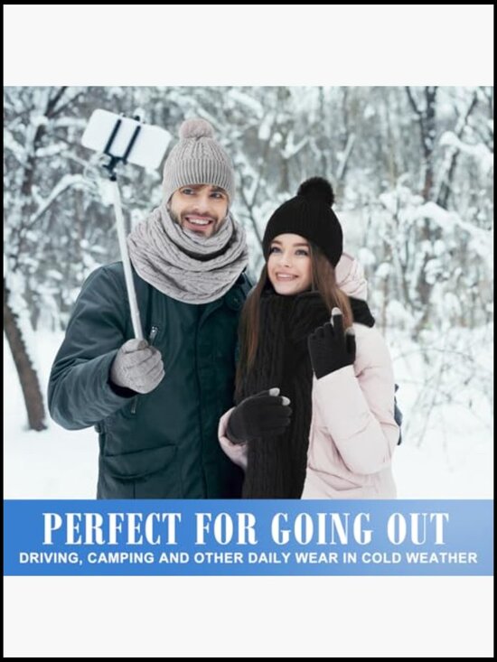 8-Piece Winter Hat Scarf Gloves Earmuff Set Knit Beanie Touch Screen Gloves main image 5